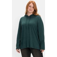 Große Größen: Pullover mit zweifarbiger Kapuze, tiefgrün, Gr.40/42-56/58 von sheego