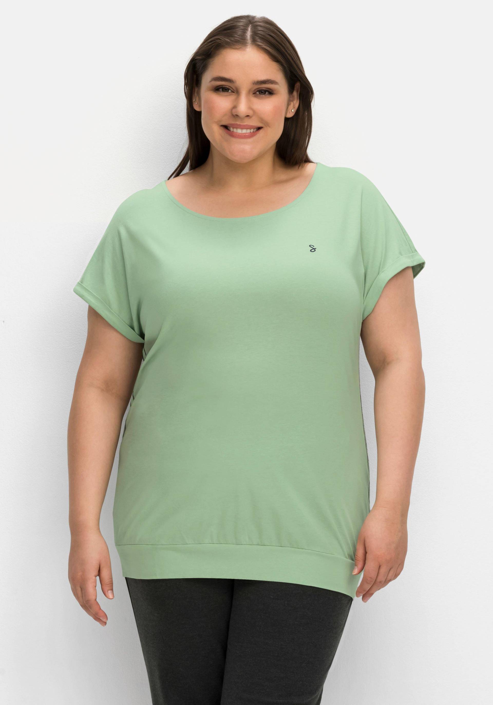 Große Größen: Relaxshirt mit Bruststickerei und Saumbündchen, mint, Gr.40/42-60/62 von sheego