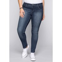 Große Größen: Schmale Stretch-Jeans mit Waschung, dark blue Denim, Gr.20-116 von sheego