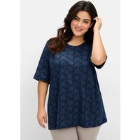 Große Größen: Shirt mit Alloverprint, leicht tailliert, tiefblau, Gr.40/42-56/58 von sheego