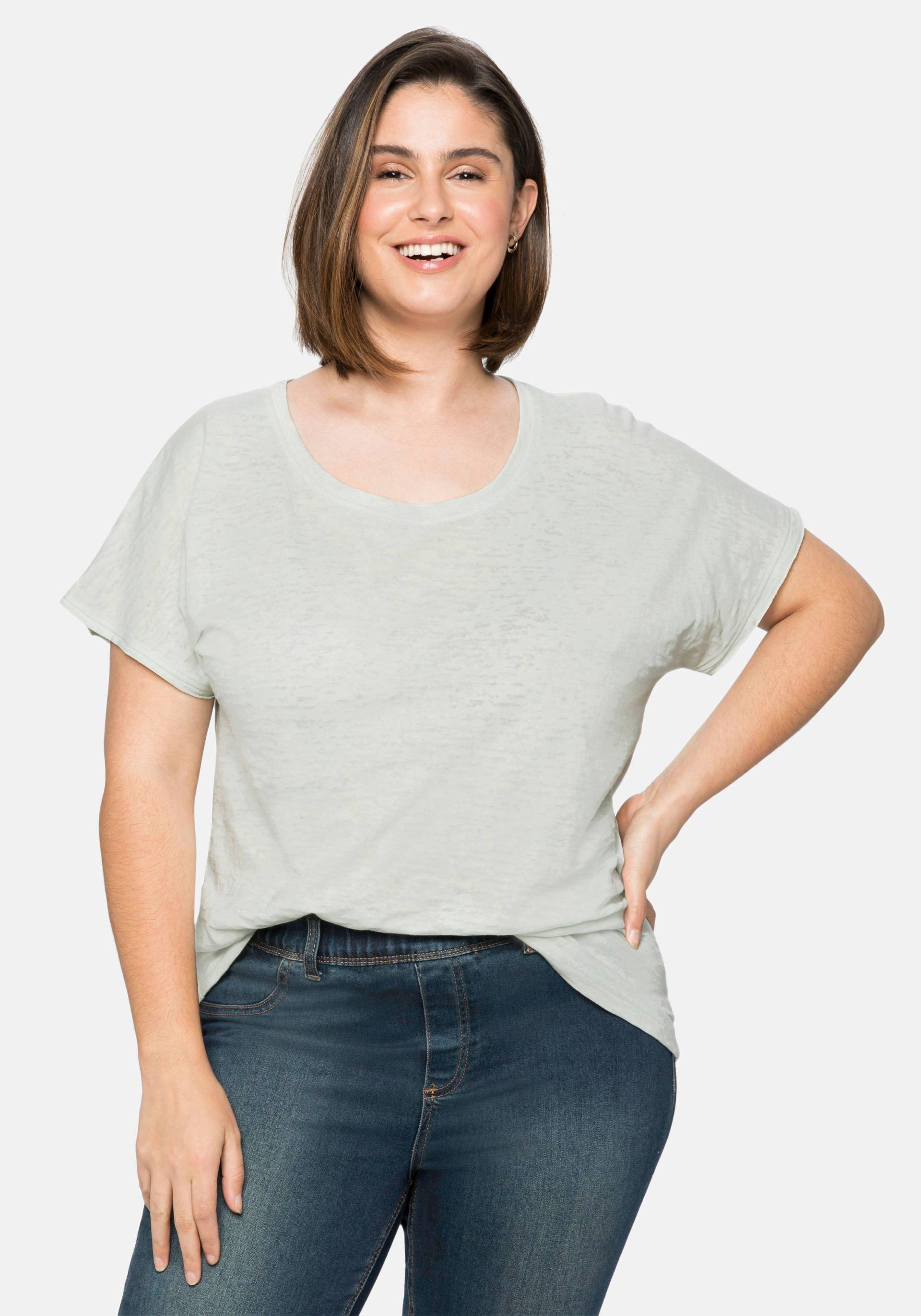 Große Größen: Shirt mit Ausbrennermuster, leicht transparent, blassaqua, Gr.40/42-56/58 von sheego