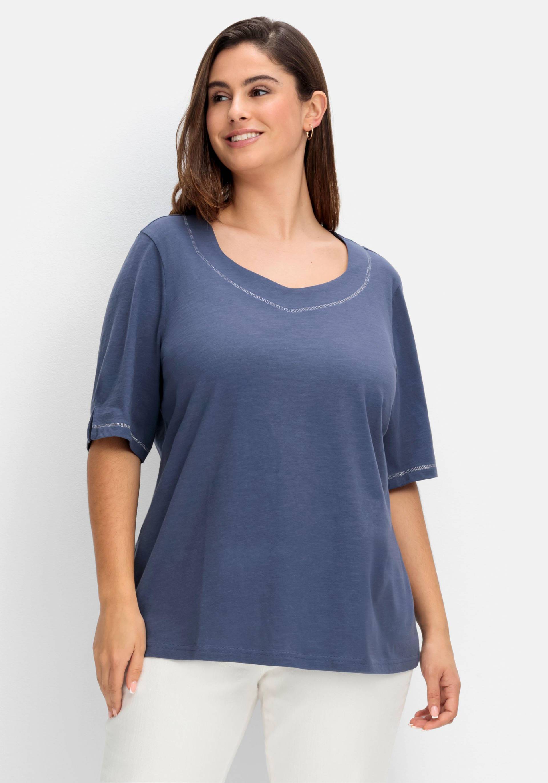 Große Größen: Shirt mit Effekt-Ziernähten, aus Flammgarn, taubenblau, Gr.40-58 von sheego