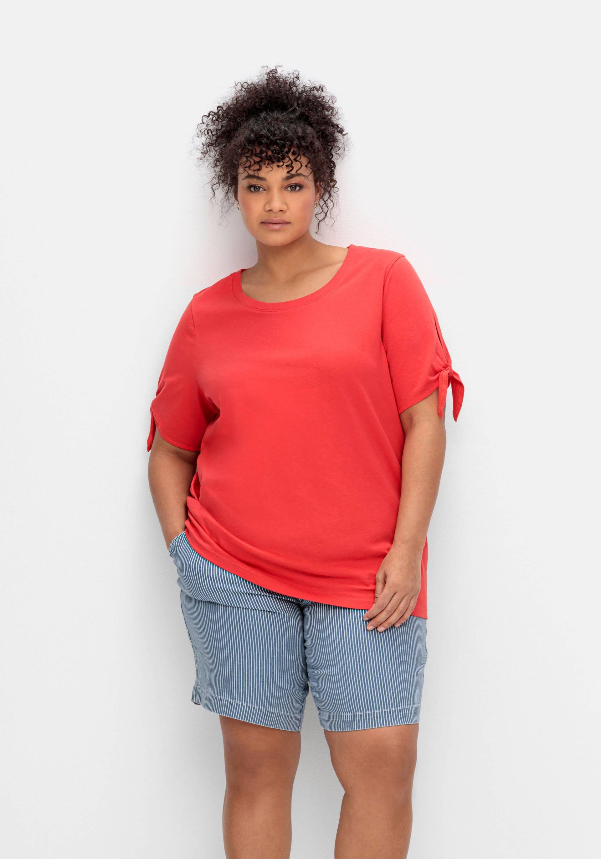 Große Größen: Shirt mit Knotendetail am Ärmelsaum, rot, Gr.40/42-56/58 von sheego