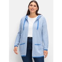 Große Größen: Strickjacke in Longform, mit Taschen, blau gestreift, Gr.40-56 von sheego