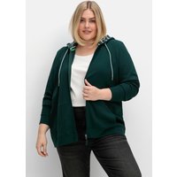 Große Größen: Sweatjacke mit Kapuze, aus  Waffelpiqué, tiefgrün, Gr.40/42-56/58 von sheego