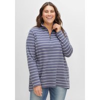 Große Größen: Sweatshirt in A-Linie, mit Ringeln und Troyerkragen, indigo-offwhite, Gr.40/42-56/58 von sheego