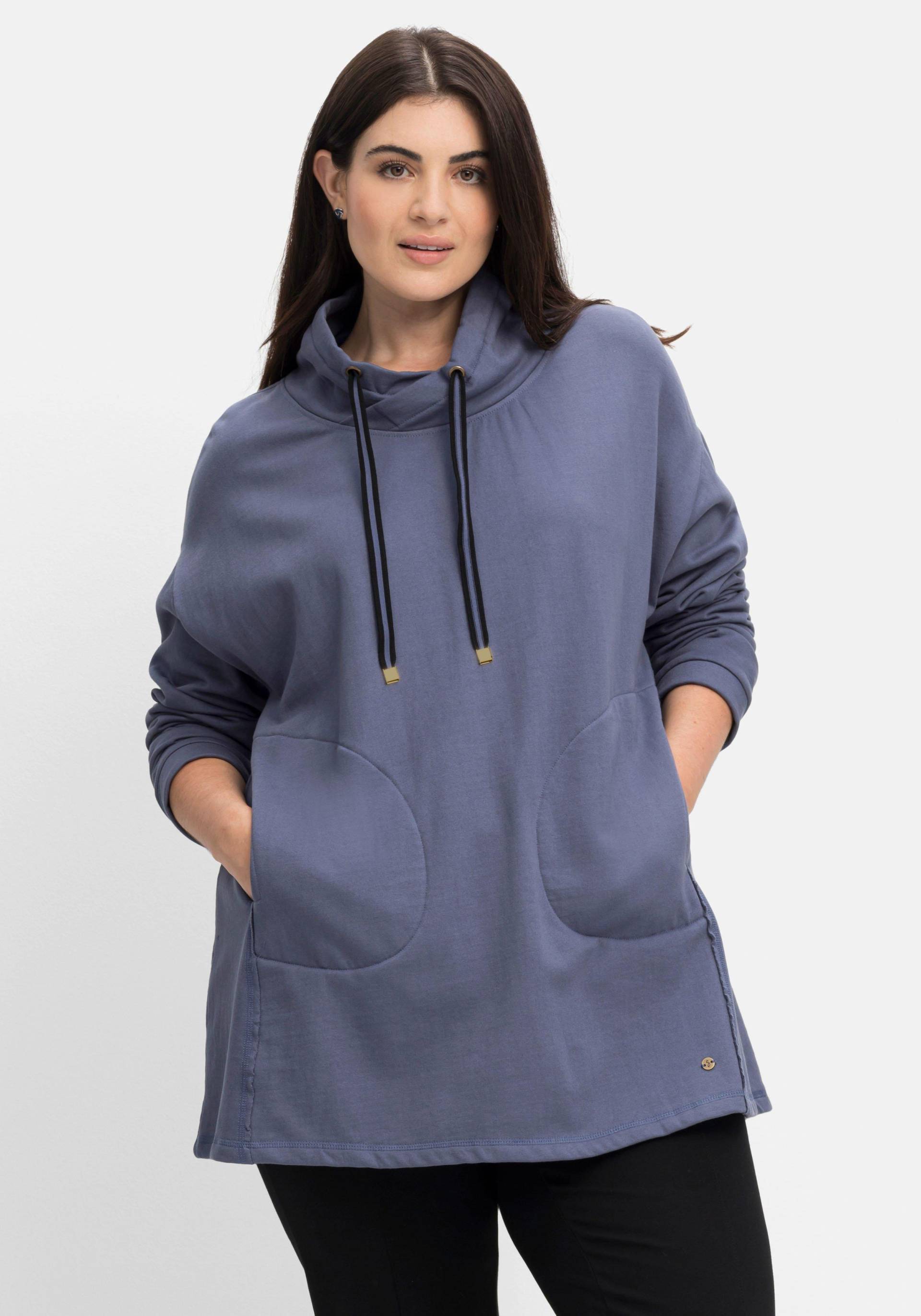 Große Größen: Sweatshirt in A-Linie, mit Taschen und Kragen, indigo, Gr.40/42-56/58 von sheego