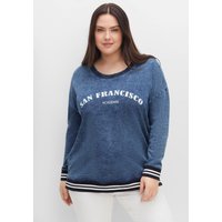 Große Größen: Sweatshirt in Denim-Optik mit Ringelbündchen, nachtblau, Gr.40/42-56/58 von sheego