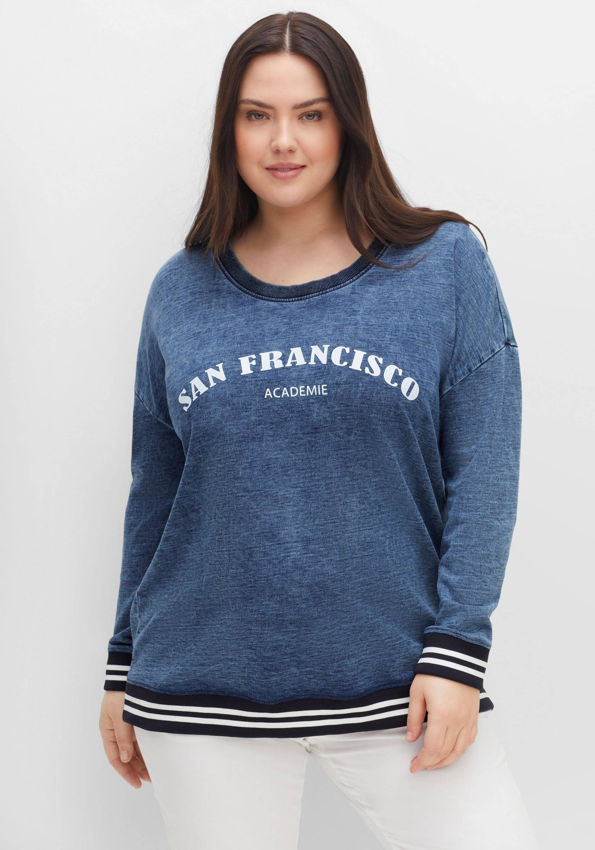 Große Größen: Sweatshirt in Denim-Optik mit Ringelbündchen, nachtblau, Gr.40/42-56/58 von sheego