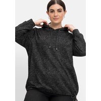 Große Größen: Sweatshirt mit Kapuze, in Salz-und-Pfeffer-Optik, schwarz, Gr.40/42-56/58 von sheego