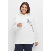 Große Größen: Sweatshirt mit Kapuze und College-Applikation, weiß, Gr.40/42-56/58 von sheego