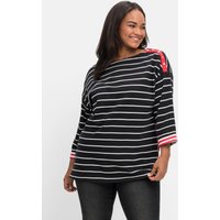 Große Größen: Sweatshirt mit Ringeln und Kontrastdetails, schwarz-weiß, Gr.40/42-56/58 von sheego