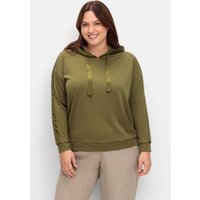 Große Größen: Sweatshirt mit Satinbändern und Galonstreifen, oliv, Gr.40-56 von sheego