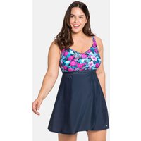 Große Größen: Tankini-Oberteil in ausgestellter Longform, blau-pink, Gr.40B-58F von sheego