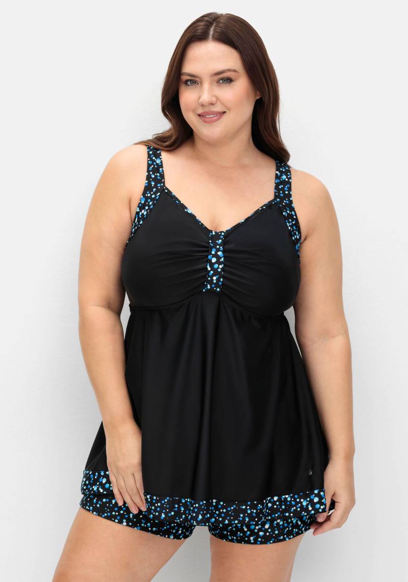 Große Größen: Tankini-Top in Longform, mit Pünktchenprint, schwarz gemustert, Gr.40B-58F von sheego