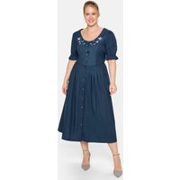 Große Größen: Trachtenkleid in Leinen-Optik, mit Blütenstickerei, blau, Gr.40-58 von sheego