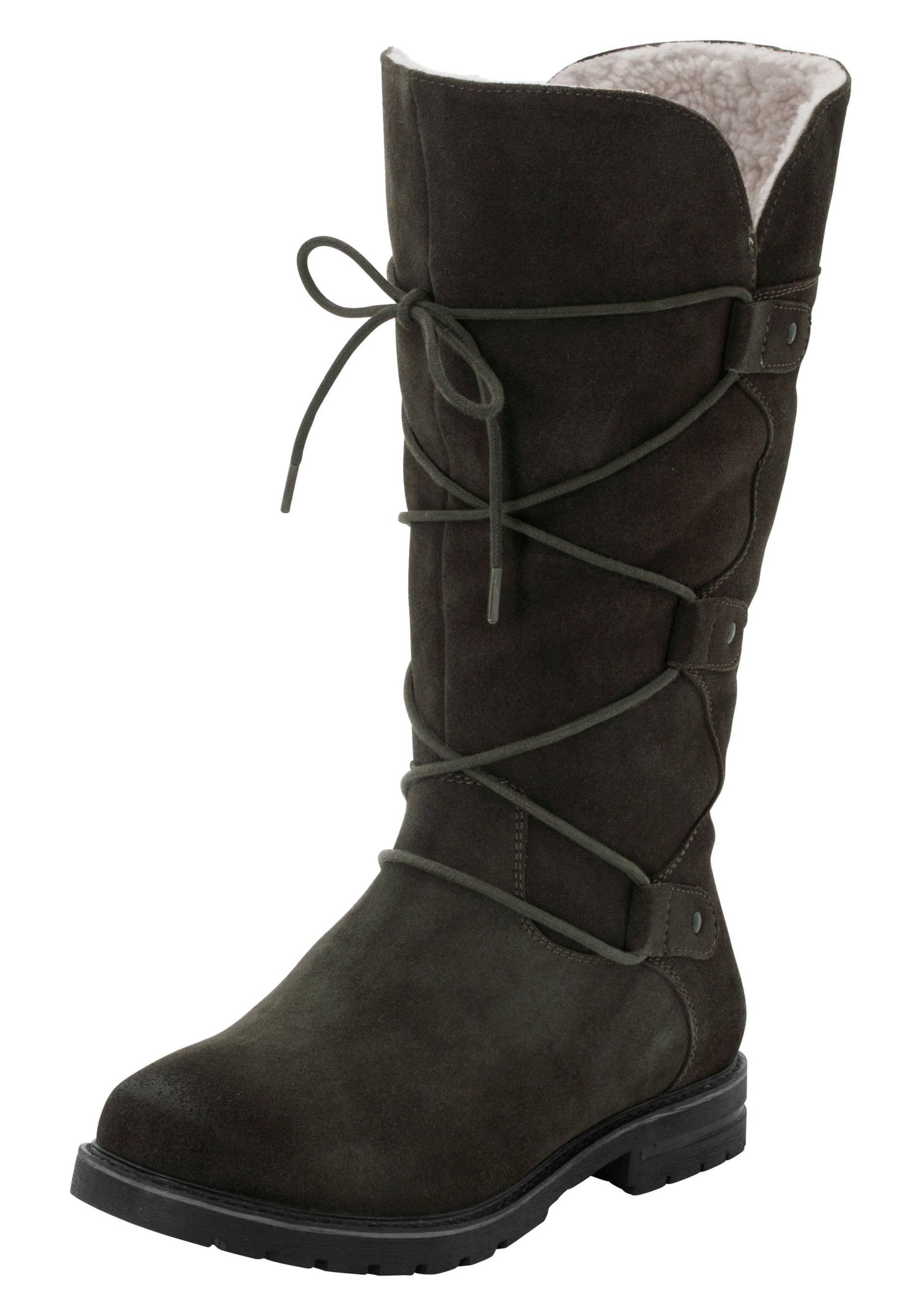 Große Größen: Weitschaftstiefel aus Leder mit Schnürung, oliv, Gr.37-44 von sheego