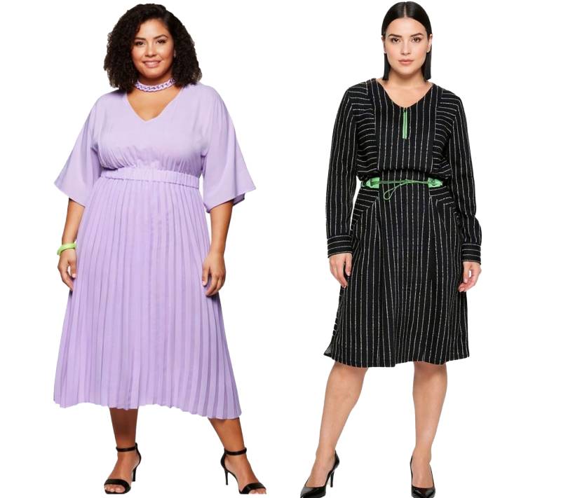 sheego Damen Sommer-Kleid knielanges Kleid Ausgeh-Kleid Große Größen in Schwarz oder Lila von sheego