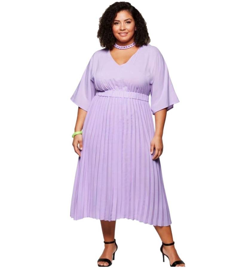sheego Damen Sommer-Kleid mit plissiertem Rock Große Größen Ausgeh-Kleid 135377 Lila von sheego