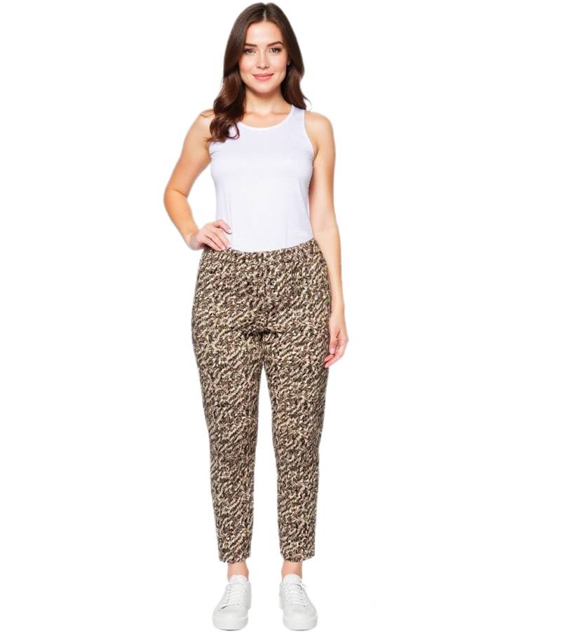 sheego Damen Stretchhose im Jogger-Stil mit glitzerndem Alloverdruck 134893 Beige/Grün von sheego