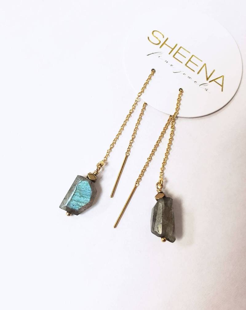 Labradorit Einfädler Ohrringe in 14K Gold Filled Ketten von sheenajewellery