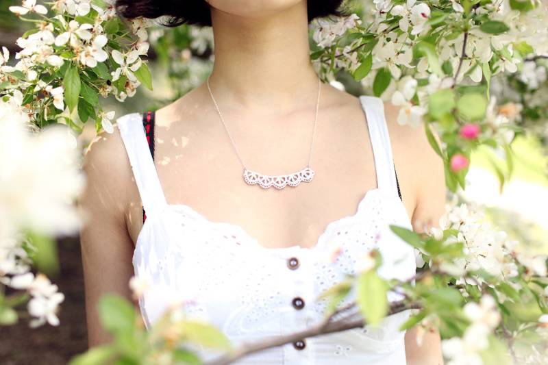 Silber Spitze Halskette Blattmuster Für Frauen von sheenajewellery