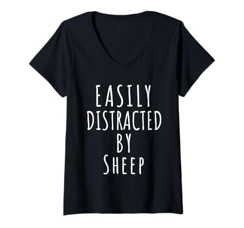 Damen leicht von Schafen abgelenkt T-Shirt mit V-Ausschnitt Damen leicht von Schafen abgelenkt T-Shirt mit V-Ausschnitt von sheep gifts