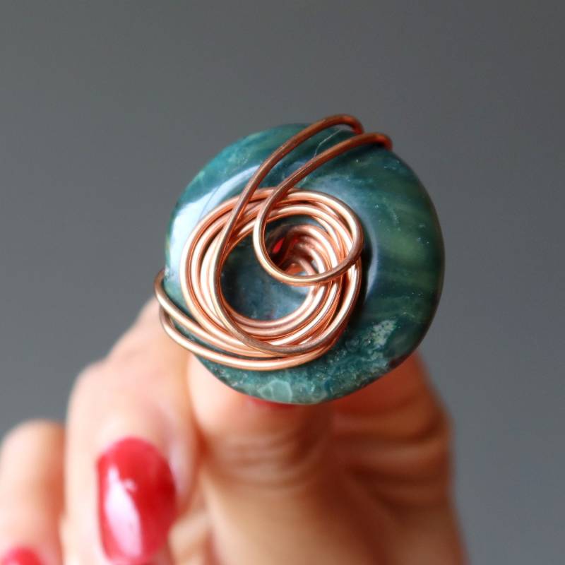 Grün Jaspis Ring Üppigen Naturliebhaber Kristall-Kupfer-Draht von sheilasatin