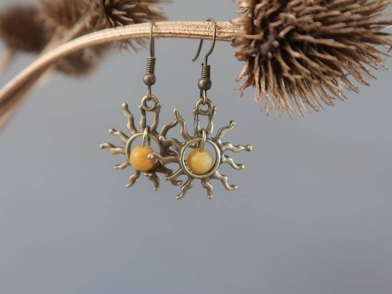 Jaspis Gelbe Sonne Ohrringe Edelstein Sommer Sonnenschein Lodernden Sunburst von sheilasatin
