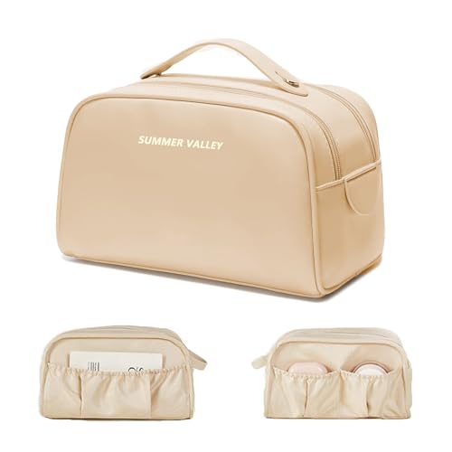 shemkdso Reise-Make-up-Tasche, große Kapazität, Kosmetiktasche für Damen, wasserdicht, tragbar, offen, flach, Kulturbeutel, 2166-Apricot, 2166 von shemkdso