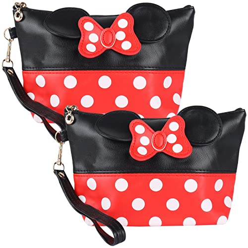 2pcs Mouse Ears Style Polka Dot Kosmetiktasche, Cartoon Bow Kosmetiktasche Cute Mouse Polka Dots Damen Schminktasche, Mini Handtasche für Handtasche Make-up Tasche, Schlüssel, Kopfhörer, Lippenstift von shengo