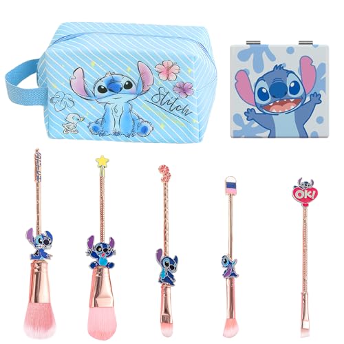 Stitch Reise-Kosmetiktaschen-Set mit Stich, Make-up-Pinsel, Stich, Make-up-Tasche, Stich, Kosmetikpinsel, tragbares Kawaii-Make-up-Pinsel-Set, Geschenke für Mädchen und Frauen (Stil 3) von shengo