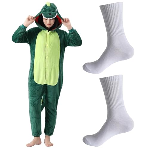 shengo Plüsch Pyjamas Unisex Pyjamas Tier Pyjamas Jumpsuit, Onesie Einteiler Dinosaurier Tier Kostüm, Damen Männer Karneval Nachtwäsche Halloween Weihnachtskostüm von shengo