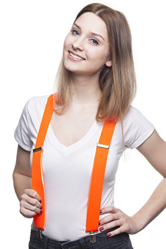 Shenky Hosenträger mit 3 Clips Y-Form in Neonorange, Unisex, für Männer und Frauen, Breite 5 cm, Länge 60-95 cm, Geeignet für Körpergrößen 1,65m-1,85m, Klammer, Einfarbig, Jumbo Clip von shenky