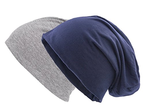 shenky Beanie | Mütze Vintage Look | Muster | ausgefallen | für Damen & Männer | Longbeanie | Long Slouch Beanie | Doppelpack | Navy/Grau von shenky