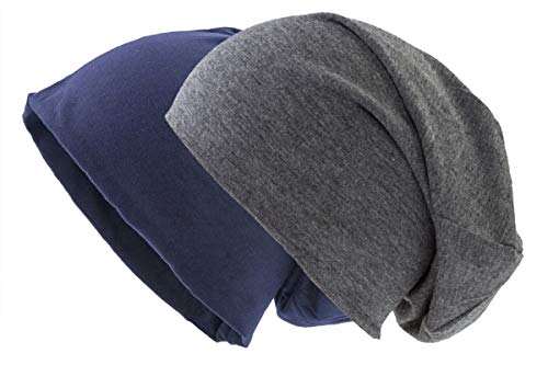 Shenky Beanie | Vintage Look | Muster | ausgefallen | für Damen & Männer | Unisex | Longbeanie | Long Slouch Beanie | dünne Mütze | Navy-Dunkelblau und Dunkelgrau von Shenky