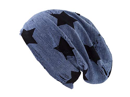 shenky Beanie | Vintage Look | Muster | bunt | bei Chemo Behandlung & Haarausfall | lang geschnitten | Unisex | Longbeanie | Long Slouch Beanie | dünne Mütze | Blau Distressed Stern shenky Beanie | Vintage Look | Muster | bunt | bei Chemo Behandlung & Haarausfall | lang geschnitten | Unisex | Longbeanie | Long Slouch Beanie | dünne Mütze | Blau Distressed Stern von shenky