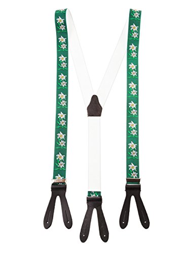 shenky Hosenträger Leder Knopfloch ohne Clips Y-Form 6 Knopflöcher Buttonhole Braces Edelweiß Fasching Oktoberfest (Edelweiß Grün) von shenky