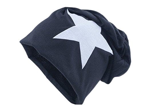 shenky leichte Mützen mit Sternchen Jersey Beanie Stern Lange Stars (Navy mit weißem Stern) von shenky