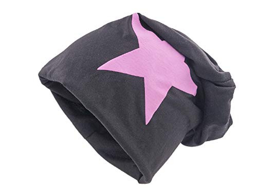 shenky leichte Mützen mit Sternchen Jersey Beanie Stern lange Stars (Schwarz mit pinkem Stern) von shenky