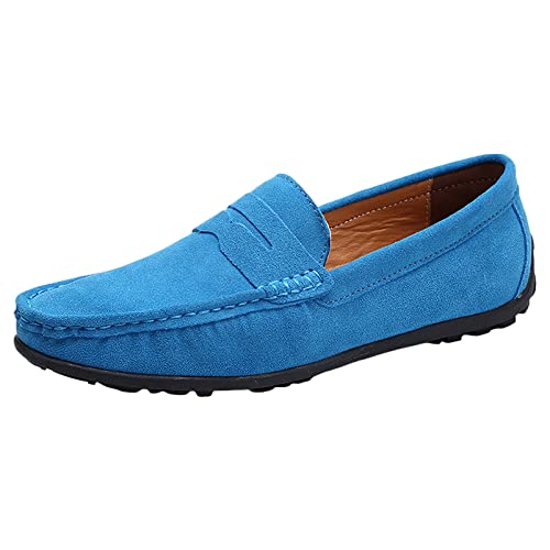 shenn Herren Wildleder Mokkasins Moccasin Herrenschuhe Leder Schlüpfen Loafer Flach Lässig Fahrschuh Blau,41 von shenn