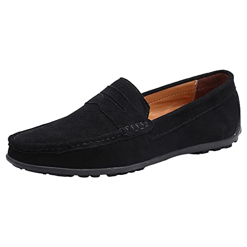 shenn Herren Wildleder Mokkasins Moccasin Herrenschuhe Leder Schlüpfen Loafer Flach Lässig Fahrschuh Schwarz,41 von shenn