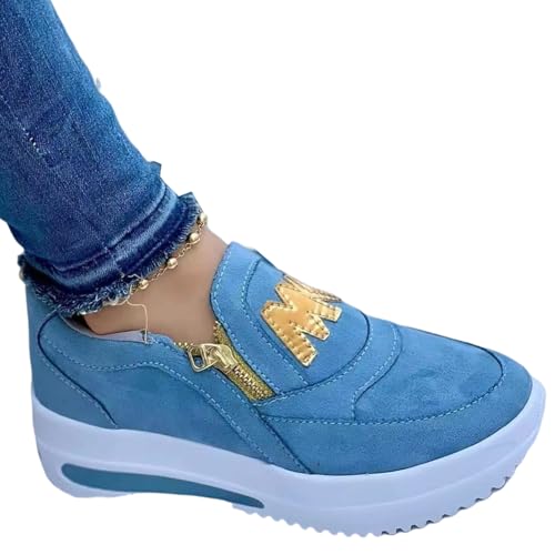 shenyoukong 2024 Neue modische orthopädische Damenschuhe, Damen-Wanderschuhe mit Fußgewölbeunterstützung, orthopädische Slipper zum Freihändigen für Plantarfasziitis (Blau,39) von shenyoukong