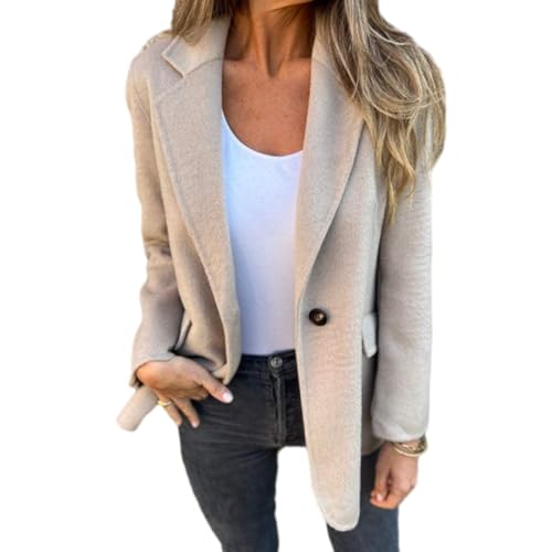 shenyoukong Freizeitblazer, Tweedblazer Für Damen, Offener Anzugblazer Mit Langen Ärmeln Und Einem Knopf Vorne, Freizeitblazer Für Damen Im Business-Stil, Langarmjacken Mit Reverskragen (Khaki,M) von shenyoukong