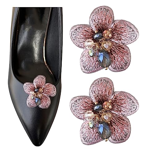 1 Paar Schuhclips mit Blumenstickerei, exquisite Damen-Schuh-Ornamente, abnehmbare Schnalle für High Heels, DIY Dekoration, Stoff, Kein Edelstein von sheoklips