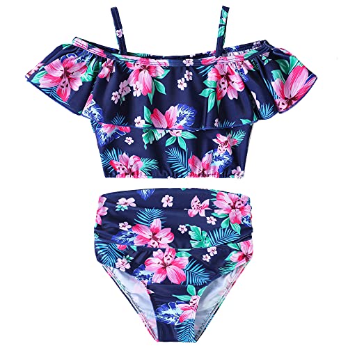 shepretty Mädchen Bikini-Set Badeanzug hohe Taille Zweiteiliger Bademode UV-Schutz Swimsuit，Hua，120 von shepretty