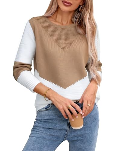 Women Long Sleeve Crew Neck Pullovers Stitching Color Loose Knitted Sweaters von shermie