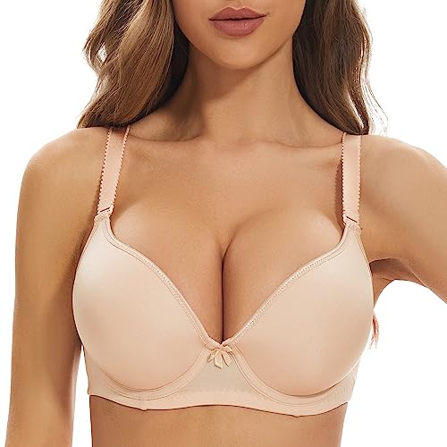 sheroine Damen T-Shirt BH mit Push Up Gepolstert Bralette BH Bügel Gepolstert Elegant BHS(Nude,75B) von sheroine