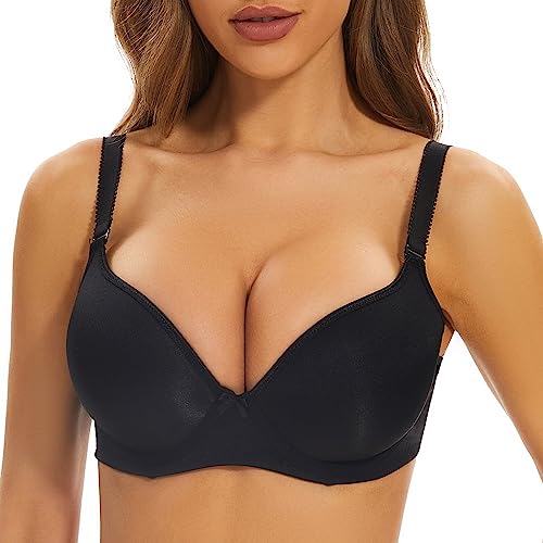 sheroine Damen T-Shirt BH mit Push Up Gepolstert Bralette BH Bügel Gepolstert Elegant BHS(Schwarz,75B) von sheroine