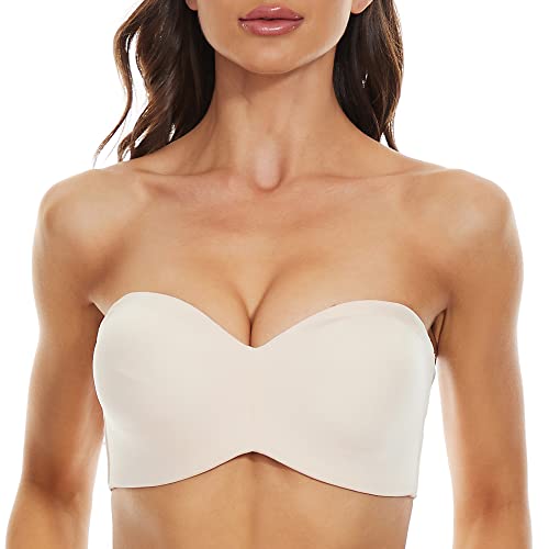 sheroine Damen Trägerloser Minimizer Große Größe BH Büstenhalter Bügel mit abnehmbaren Träger Push-Up-BH(Nude,75E) von sheroine